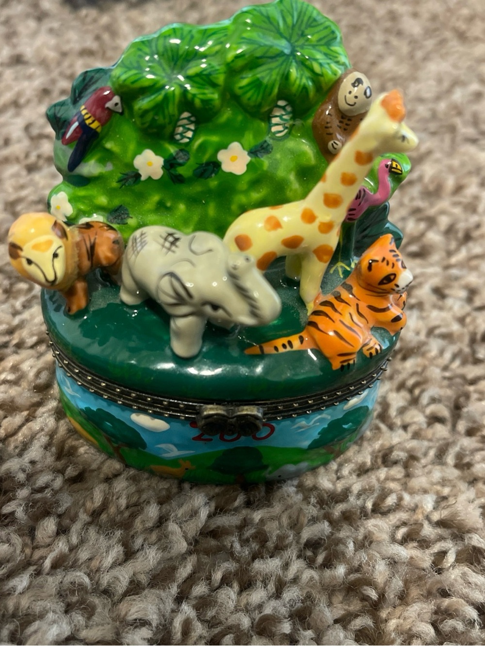 Hand-Painted Green Safari Animal Trinket Box